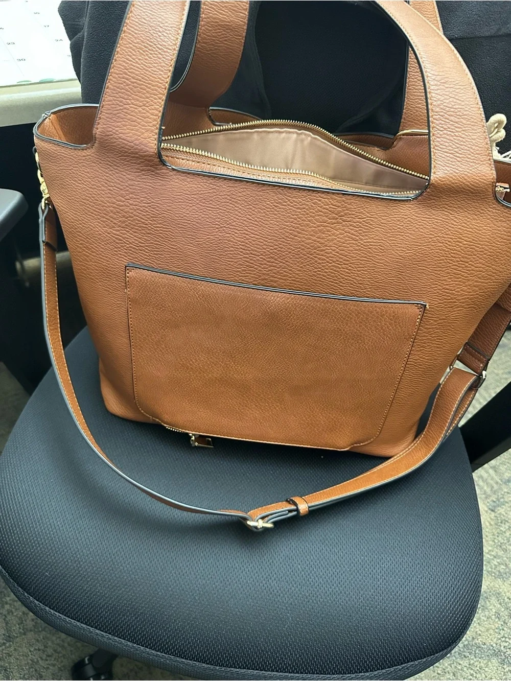 Poppy & Peonies Chestnut Brown Pebbled Tote - Picture 4 of 7